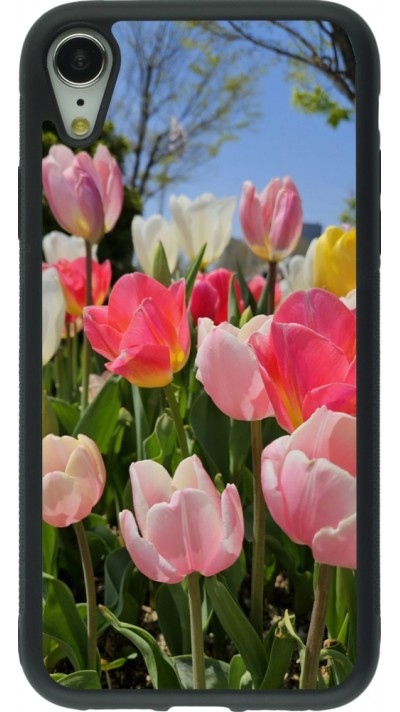Coque iPhone XR - Silicone rigide noir Tulips Spring 2026