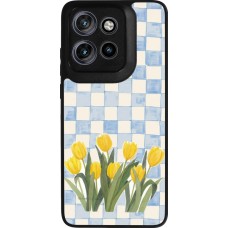 Coque Motorola Moto S50 - Silicone rigide noir Blue vichy tulips Spring 2026