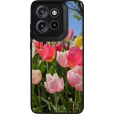Coque Motorola Moto S50 - Silicone rigide noir Tulips Spring 2026