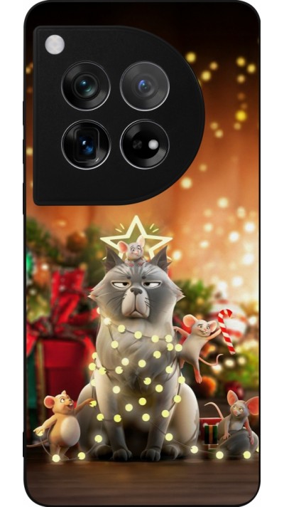 Coque OnePlus 12 - Silicone rigide noir Christmas 25 Xmas Cat