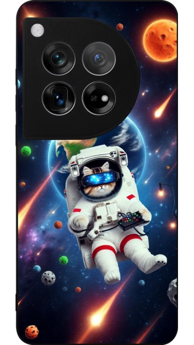 Coque OnePlus 12 - Silicone rigide noir VR SpaceCat Odyssey