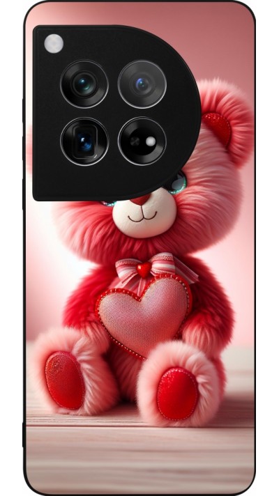 Coque OnePlus 12 - Silicone rigide noir Valentine 2024 Ourson rose
