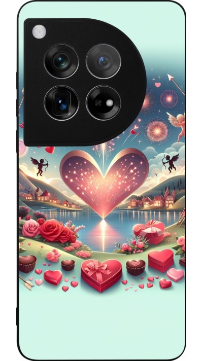 Coque OnePlus 12 - Silicone rigide noir Valentine 2025 Chic