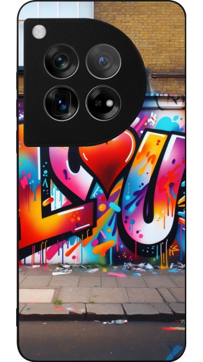 Coque OnePlus 12 - Silicone rigide noir Valentine 2025 Love U Tag