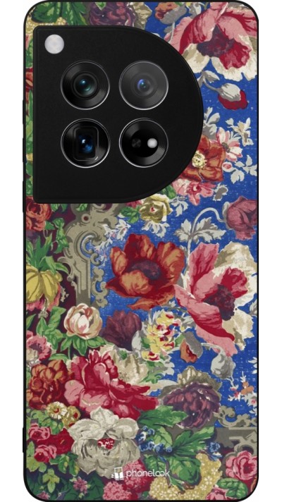 Coque OnePlus 12 - Silicone rigide noir Vintage Art Flowers
