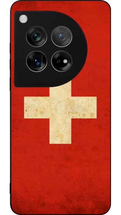 Coque OnePlus 12 - Silicone rigide noir Vintage Flag SWISS