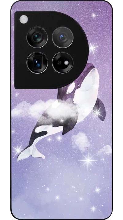 Coque OnePlus 12 - Silicone rigide noir Whale in sparking stars