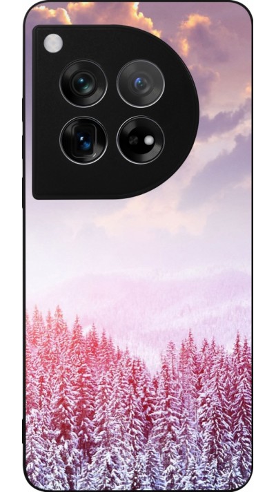 Coque OnePlus 12 - Silicone rigide noir Winter 22 Pink Forest