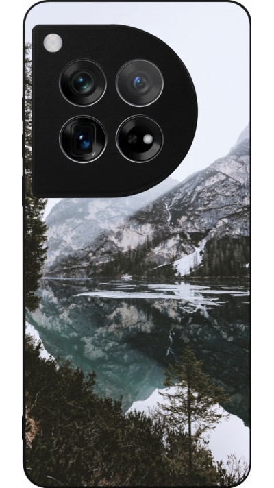 Coque OnePlus 12 - Silicone rigide noir Winter 22 snowy mountain and lake