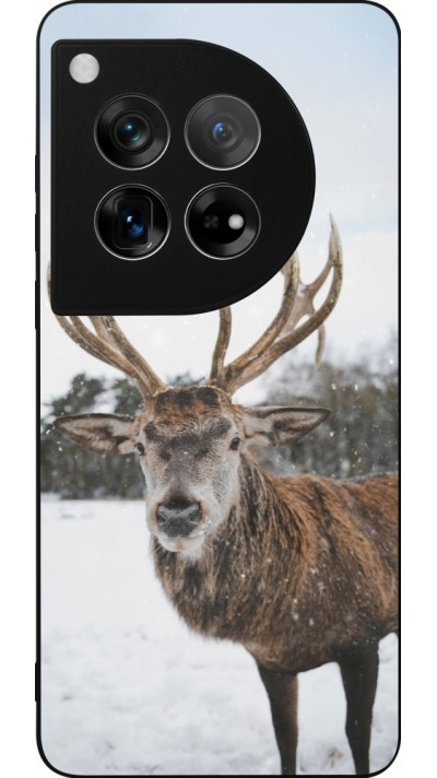Coque OnePlus 12 - Silicone rigide noir Winter 25 Winter reindeer