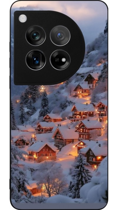Coque OnePlus 12 - Silicone rigide noir Winter 25 Winter snowy village