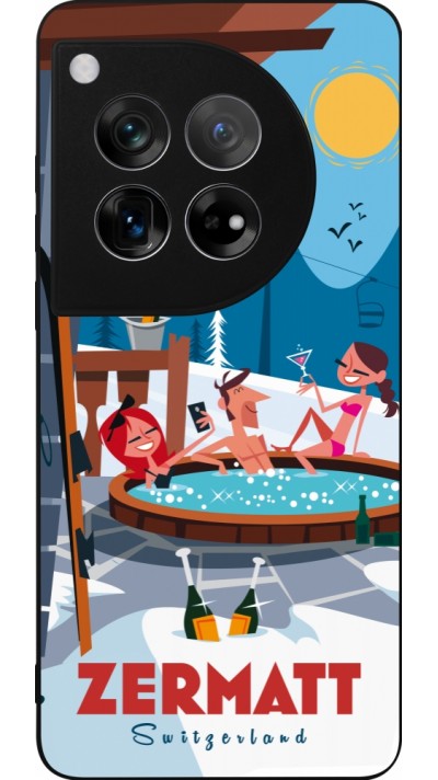 Coque OnePlus 12 - Silicone rigide noir Zermatt Mountain Jacuzzi