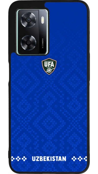 Coque OPPO A57 5G - Silicone rigide noir Maillot de football Ouzbékistan 2026 personnalisable
