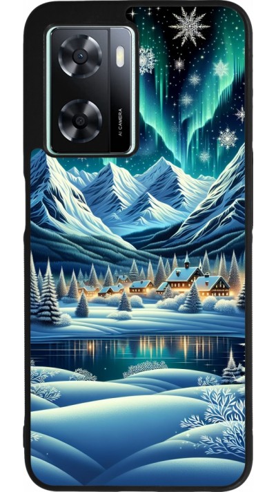 OPPO A57 5G Case Hülle - Silikon schwarz Verschneites Bergdorf am See in der Nacht