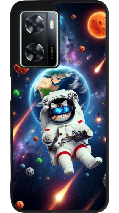 OPPO A57 5G Case Hülle - Silikon schwarz VR SpaceCat Odyssee