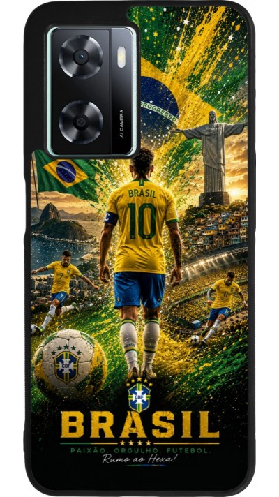 Coque OPPO A57 5G - Silicone rigide noir Football Brésil splash 2026