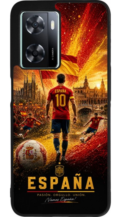 Coque OPPO A57 5G - Silicone rigide noir Football Espagne splash 2026