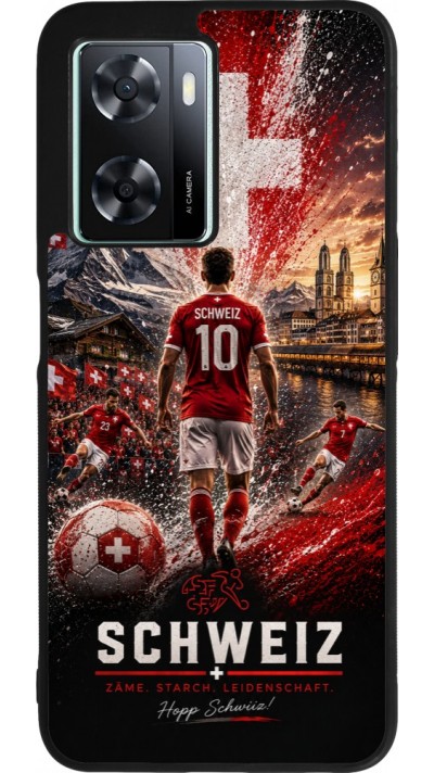Coque OPPO A57 5G - Silicone rigide noir Football Schweiz splash 2026