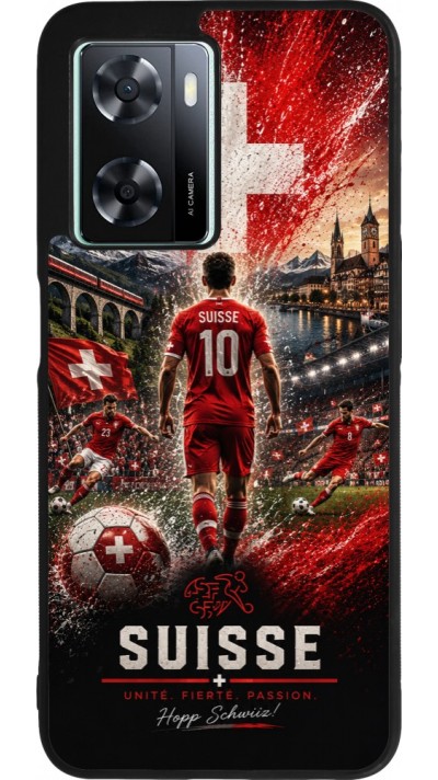 Coque OPPO A57 5G - Silicone rigide noir Football Suisse splash 2026
