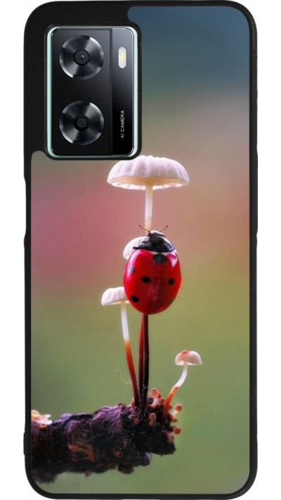 OPPO A57 5G Case Hülle - Silikon schwarz Ladybird on a mushroom Spring 2026