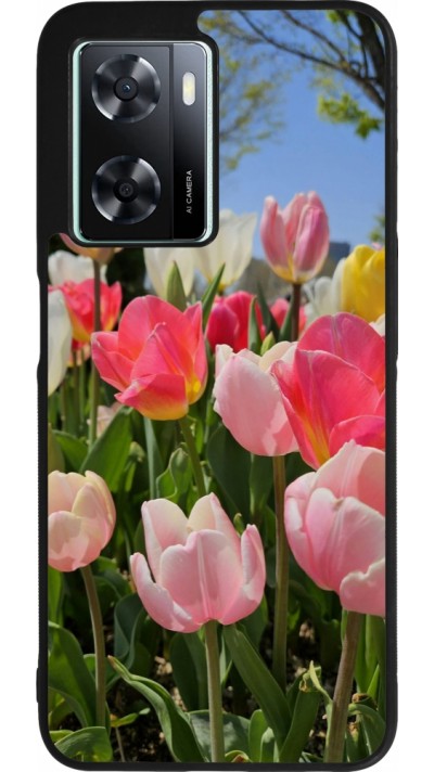 OPPO A57 5G Case Hülle - Silikon schwarz Tulips Spring 2026