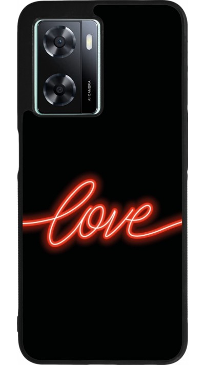 OPPO A57 5G Case Hülle - Silikon schwarz Valentine 2023 neon love