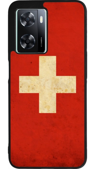 OPPO A57 5G Case Hülle - Silikon schwarz Vintage Flag SWISS