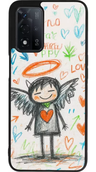 Coque OPPO A93s 5G - Silicone rigide noir Little Angel Sketch Love