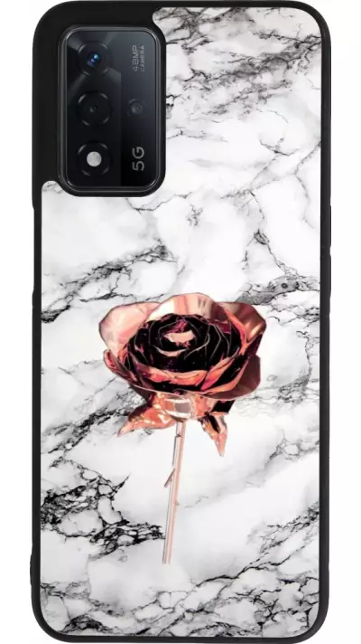 Coque OPPO A93s 5G - Silicone rigide noir Marble Rose Gold