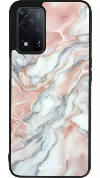 Coque OPPO A93s 5G - Silicone rigide noir Marbre Rose Lumineux