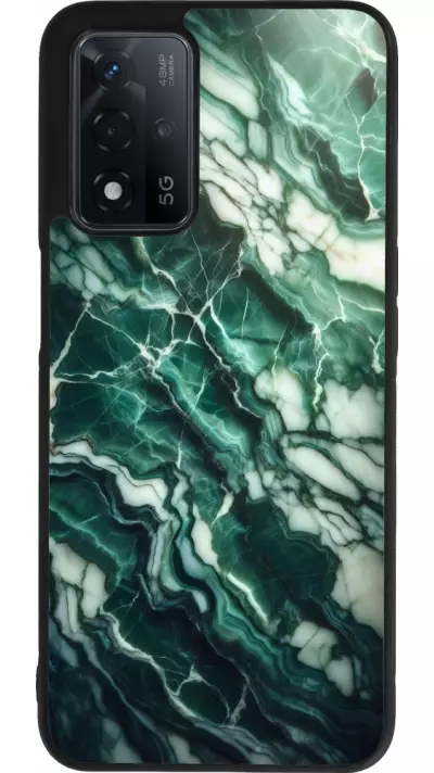 Coque OPPO A93s 5G - Silicone rigide noir Marbre vert majestueux