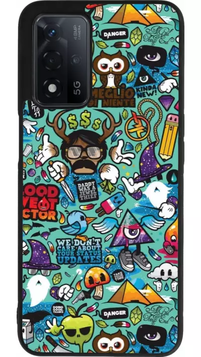Coque OPPO A93s 5G - Silicone rigide noir Mixed Cartoons Turquoise