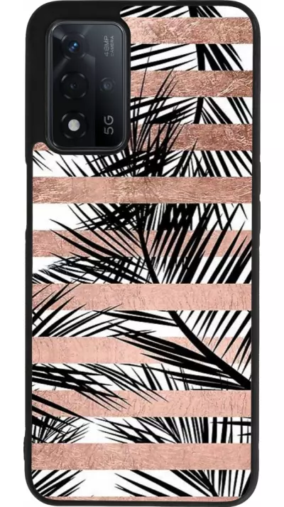 Coque OPPO A93s 5G - Silicone rigide noir Palm trees gold stripes