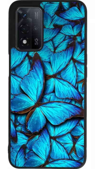 Coque OPPO A93s 5G - Silicone rigide noir Papillon bleu