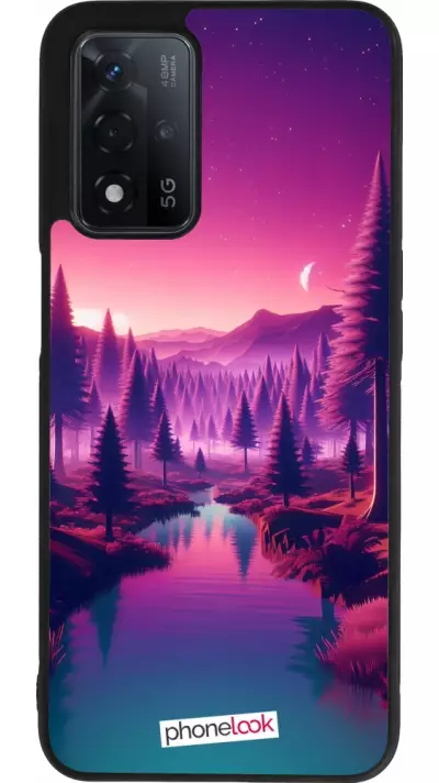 Coque OPPO A93s 5G - Silicone rigide noir Paysage Violet-Rose
