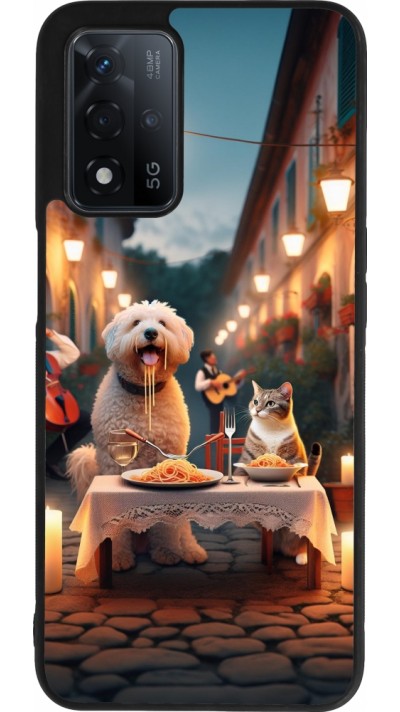 OPPO A93s 5G Case Hülle - Silikon schwarz Valentin 2024 Hund & Katze Kerzenlicht