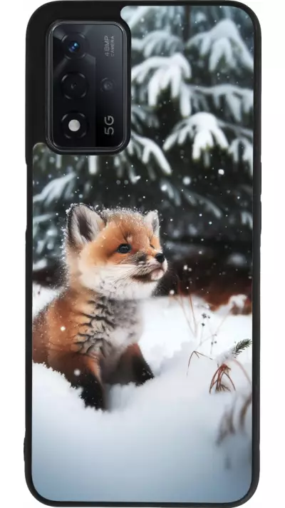 Coque OPPO A93s 5G - Silicone rigide noir Noël 2023 Renardeau sapin