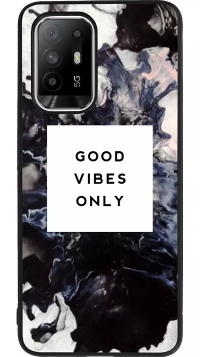 Coque OPPO F19 Pro+ - Silicone rigide noir Marble Good Vibes Only