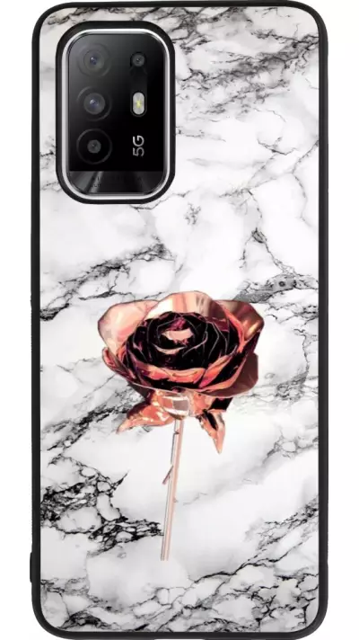 Coque OPPO F19 Pro+ - Silicone rigide noir Marble Rose Gold