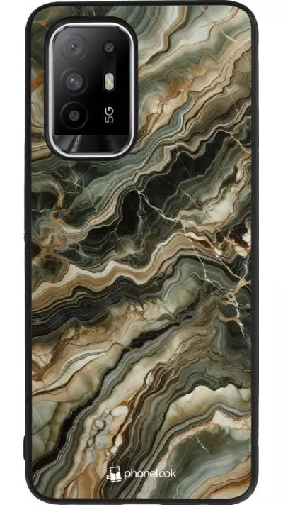 Coque OPPO F19 Pro+ - Silicone rigide noir Marbre Olive