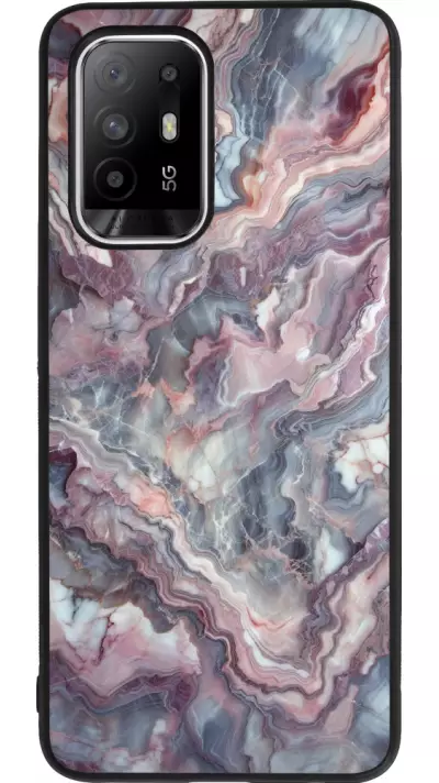 Coque OPPO F19 Pro+ - Silicone rigide noir Marbre violette argentée