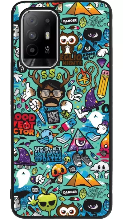 Coque OPPO F19 Pro+ - Silicone rigide noir Mixed Cartoons Turquoise
