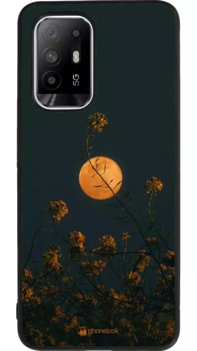 Coque OPPO F19 Pro+ - Silicone rigide noir Moon Flowers