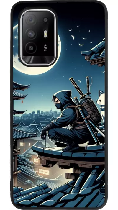 Coque OPPO F19 Pro+ - Silicone rigide noir Ninja sous la lune