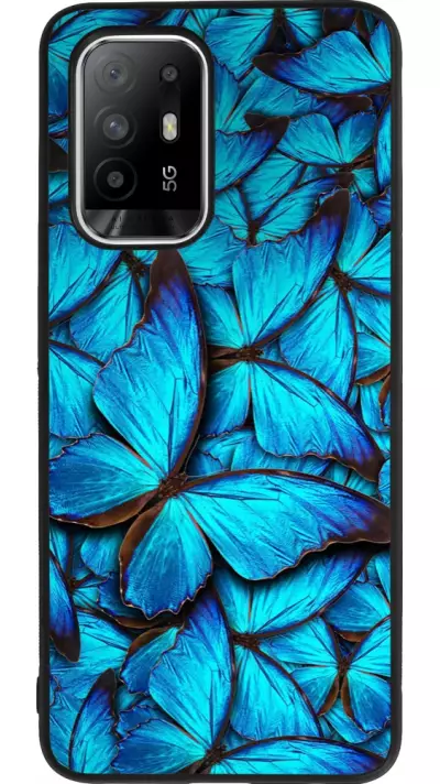 Coque OPPO F19 Pro+ - Silicone rigide noir Papillon bleu