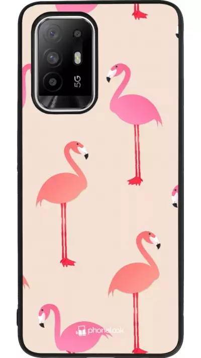 Coque OPPO F19 Pro+ - Silicone rigide noir Pink Flamingos Pattern
