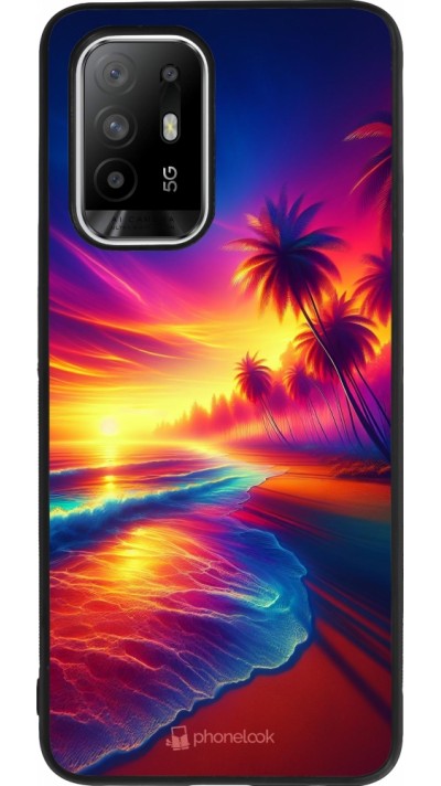 OPPO F19 Pro+ Case Hülle - Silikon schwarz Strand Sonnenuntergang auffällig