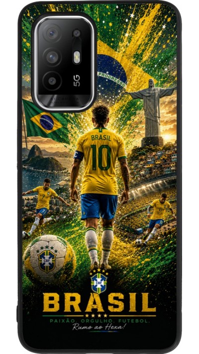 Coque OPPO F19 Pro+ - Silicone rigide noir Football Brésil splash 2026