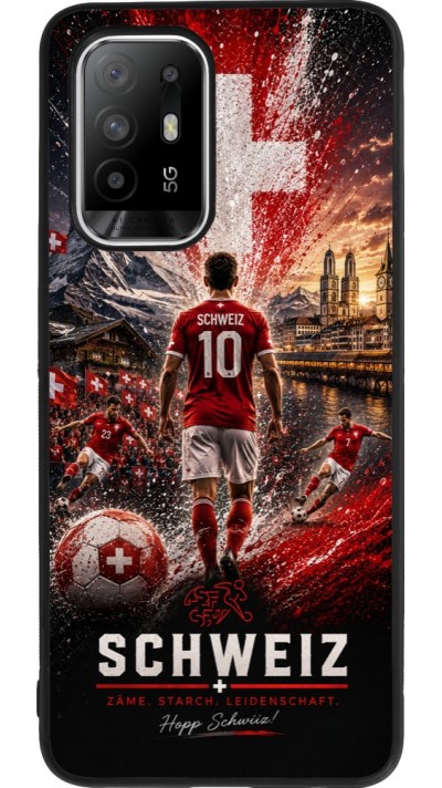 Coque OPPO F19 Pro+ - Silicone rigide noir Football Schweiz splash 2026