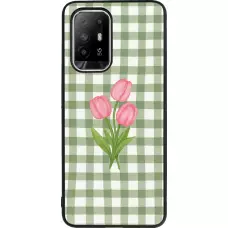 Coque OPPO F19 Pro+ - Silicone rigide noir Green vichy tulips Spring 2026